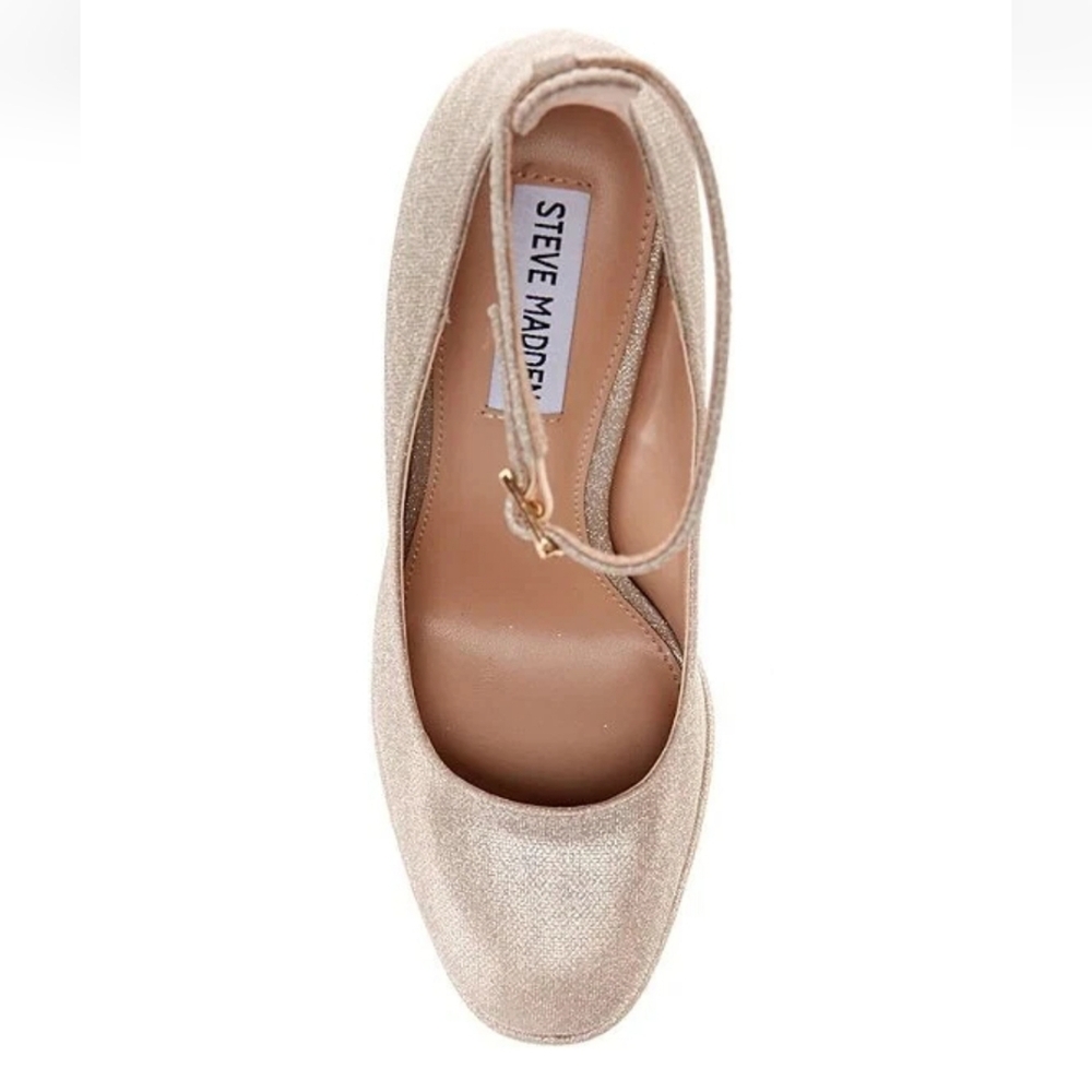 Steve Madden Women's Skyrise Glitter Platform Satin Pumps in Gold Size 8.5 - Picture 2 of 6